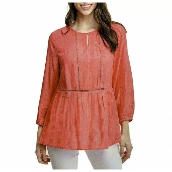 Fever Women's Top Sz L Crochet Inset 3/4 Sleeve Peasant Nwt Cottagecore - Picture 1 of 8